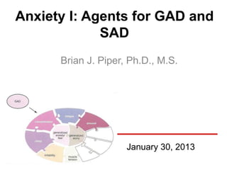 Anxiety I: Agents for GAD and
             SAD
      Brian J. Piper, Ph.D., M.S.




                     January 30, 2013
 
