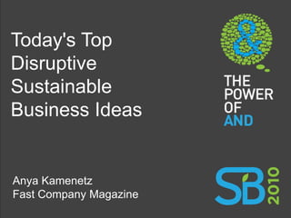 Today's Top
Disruptive
Sustainable
Business Ideas


Anya Kamenetz
Fast Company Magazine
 