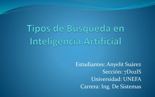 Estudiantes: Anyelit Suárez
Sección: 7D02IS
Universidad: UNEFA
Carrera: Ing. De Sistemas
 