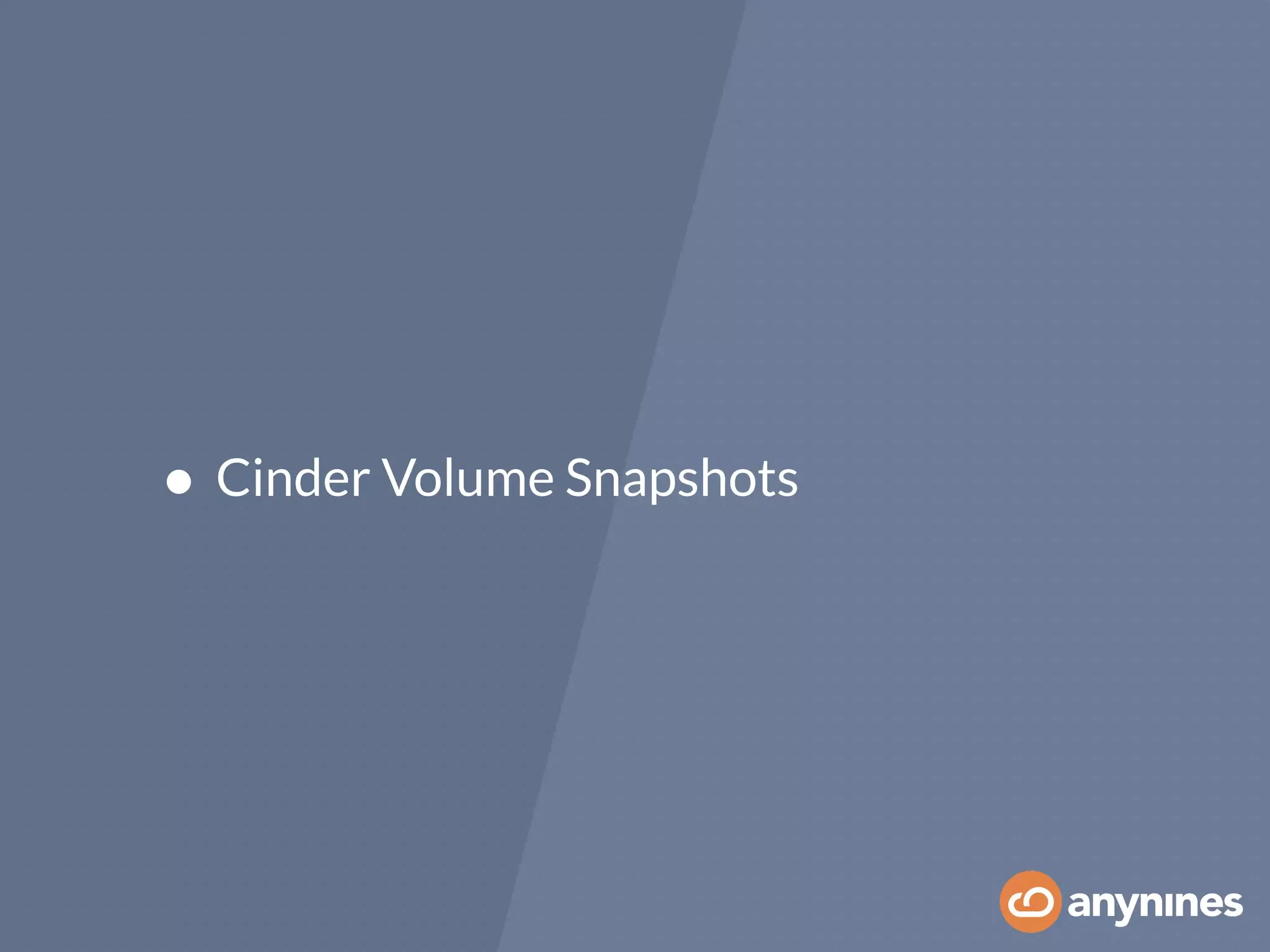 • Cinder Volume Snapshots
 