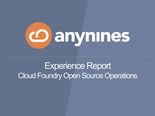 Experience Report
Cloud Foundry Open Source Operations
 