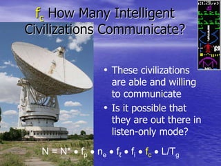 fc How Many Intelligent
Civilizations Communicate?
• These civilizations
are able and willing
to communicate
• Is it possi...