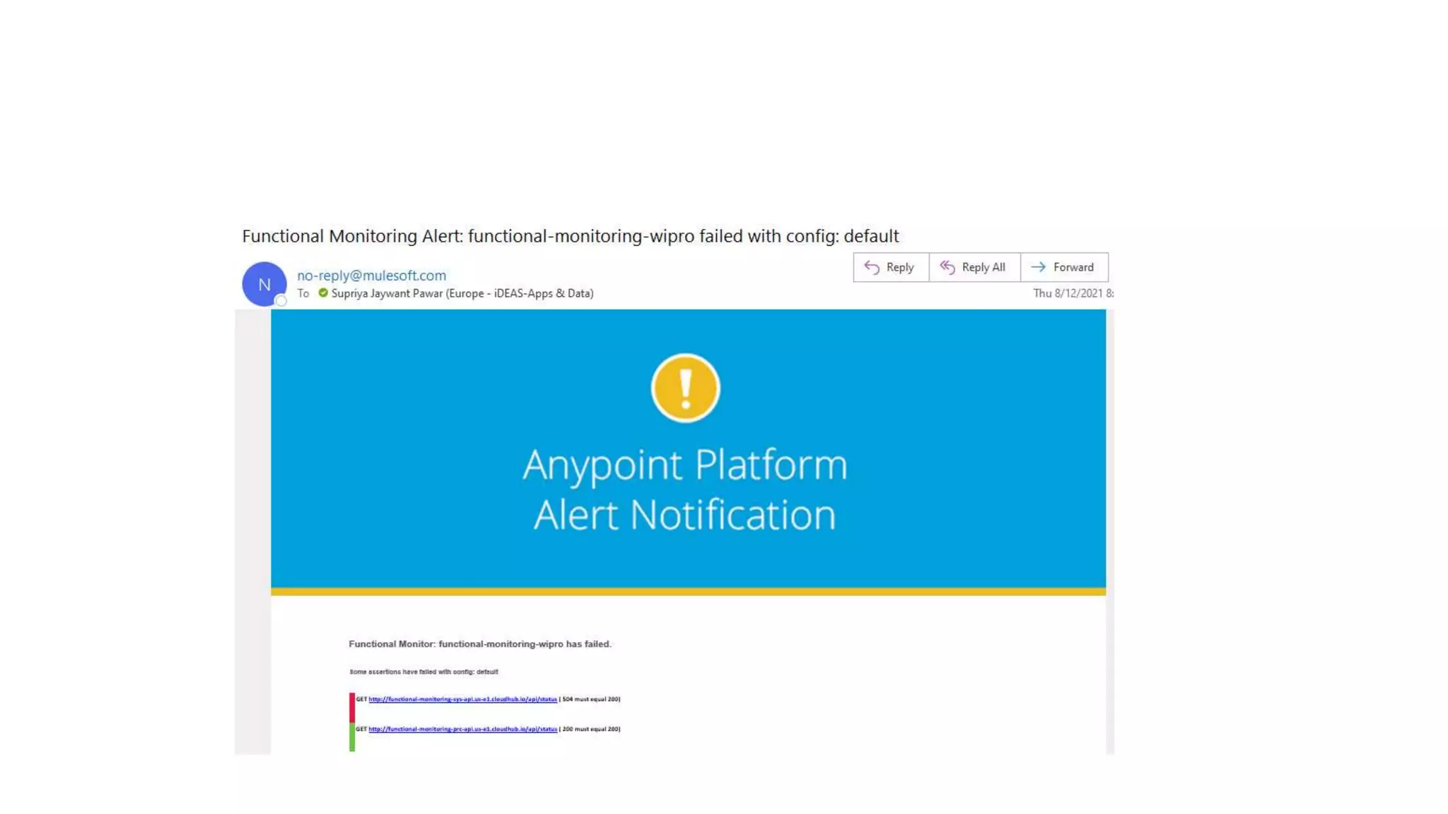 Email Notifications for functional
monitoring
 