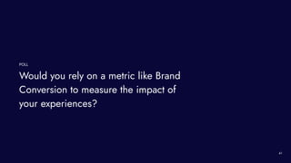 Would you rely on a metric like Brand
Conversion to measure the impact of
your experiences?
POLL
41
 