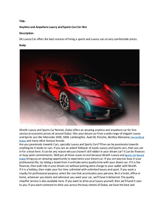 Anytime And Anywhere Luxury And Sports Cars For Hire