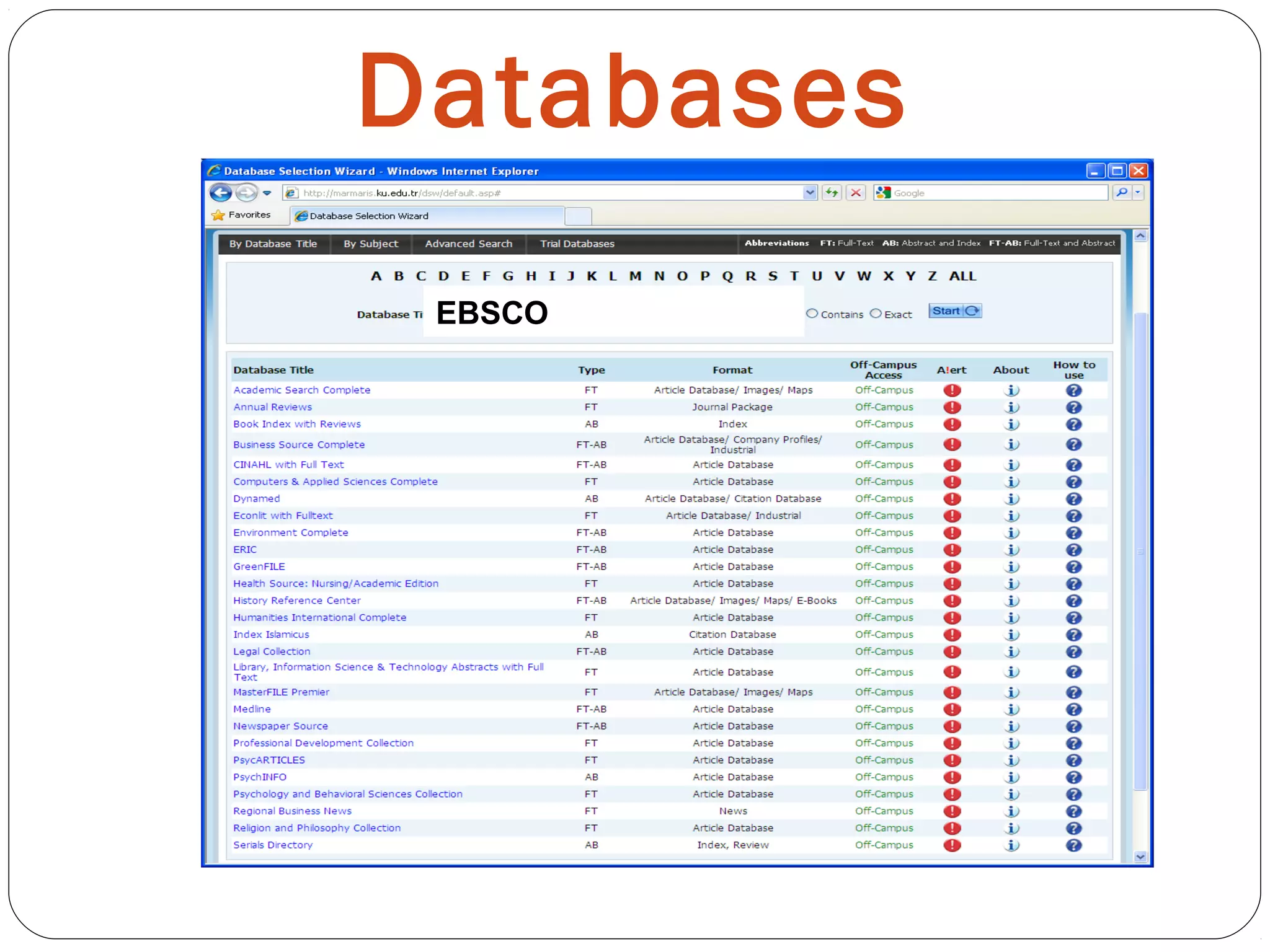 Databases
EBSCO
 