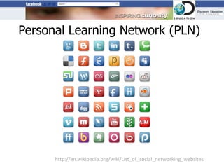Personal Learning Network (PLN)




      http://en.wikipedia.org/wiki/List_of_social_networking_websites
 