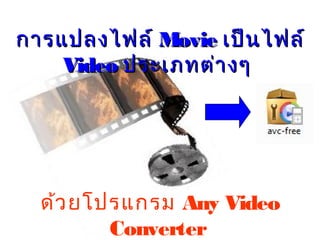การแปลงไฟล์ Movie เป็น ไฟล์
    Video ประเภทต่า งๆ




  ด้ว ยโปรแกรม Any Video
         Converter
 