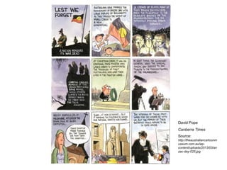 David Pope
Canberra Times
Source:
http://theaustraliancartoonm
useum.com.au/wp-
content/uploads/2013/03/an
zac-day-025.jpg
 