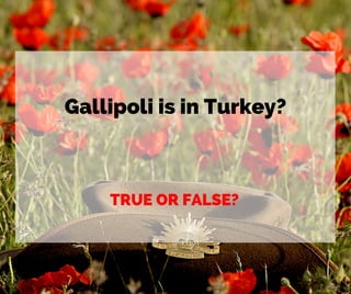 Gallipoli is in Turkey?
TRUE OR FALSE?
 