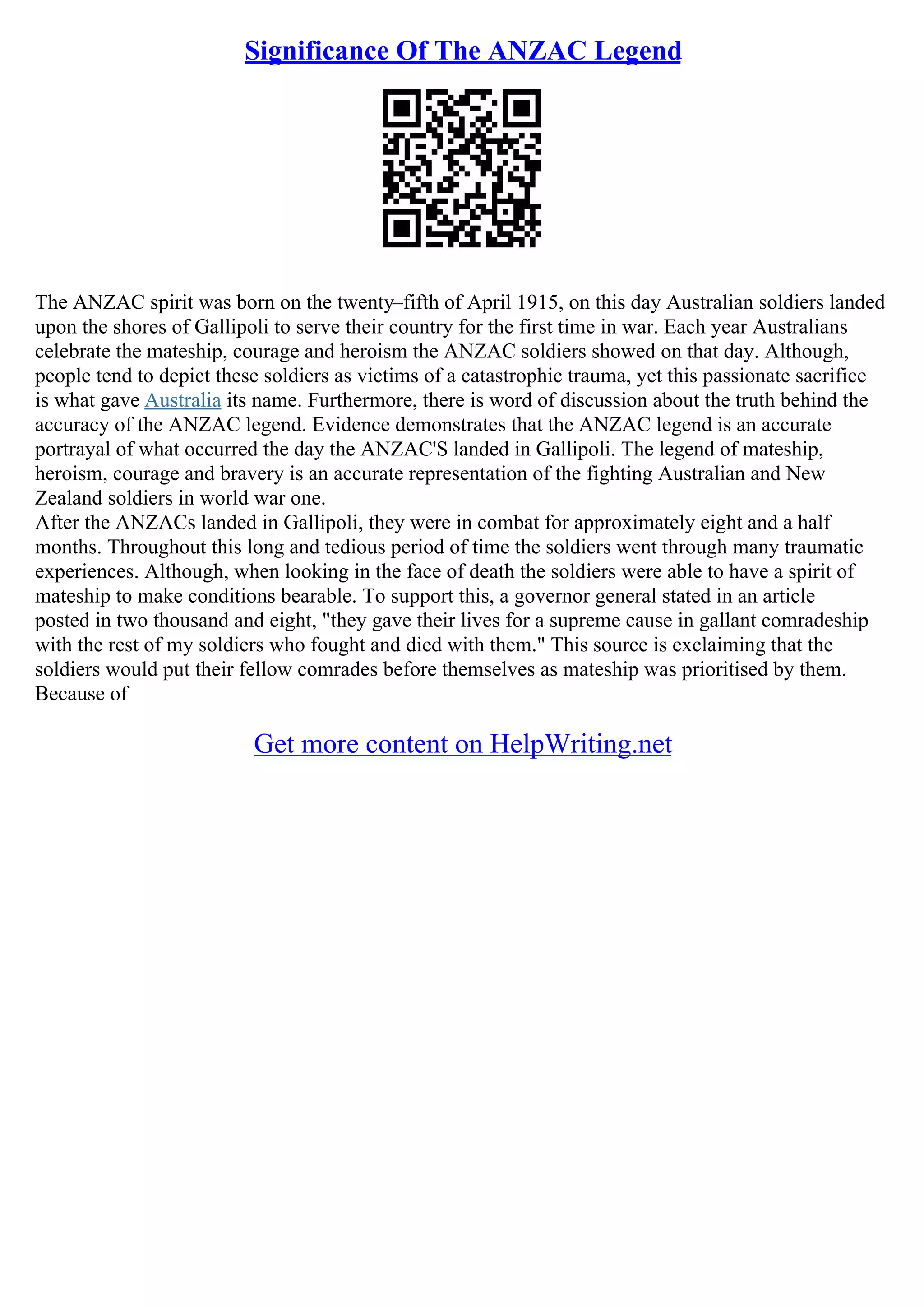 Anzac Legend Essay PDF