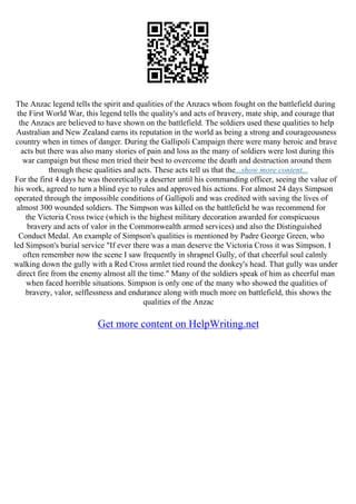 Anzac Legend Essay | PDF