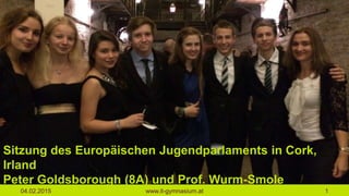 04.02.2015 www.it-gymnasium.at 1
Sitzung des Europäischen Jugendparlaments in Cork,
Irland
Peter Goldsborough (8A) und Prof. Wurm-Smole
 