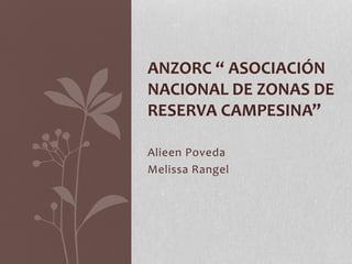 Alieen Poveda
Melissa Rangel
ANZORC “ ASOCIACIÓN
NACIONAL DE ZONAS DE
RESERVA CAMPESINA”
 