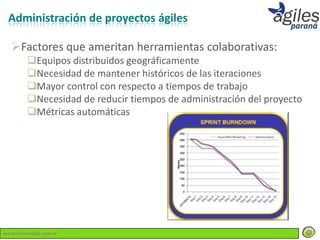 Administración de proyectos ágiles

  Factores que ameritan herramientas colaborativas:
        Equipos distribuidos geográficamente
        Necesidad de mantener históricos de las iteraciones
        Mayor control con respecto a tiempos de trabajo
        Necesidad de reducir tiempos de administración del proyecto
        Métricas automáticas




www.lemondata.com.ar
 