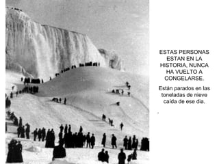 ESTAS PERSONAS ESTAN EN LA HISTORIA, NUNCA HA VUELTO A CONGELARSE. Están parados en las toneladas de nieve caída de ese dia. . 