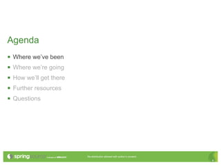 Agenda
   Where we’ve been
   Where we’re going
   How we’ll get there
   Further resources
   Questions




                          Re-distribution allowed with author’s consent.
                                                                           4
 