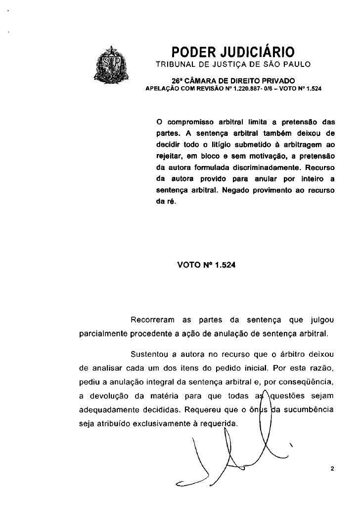 Ação anulatoria sentença arbitral