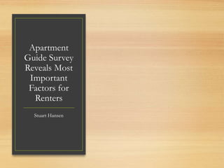 Apartment
Guide Survey
Reveals Most
Important
Factors for
Renters
Stuart Hansen
 