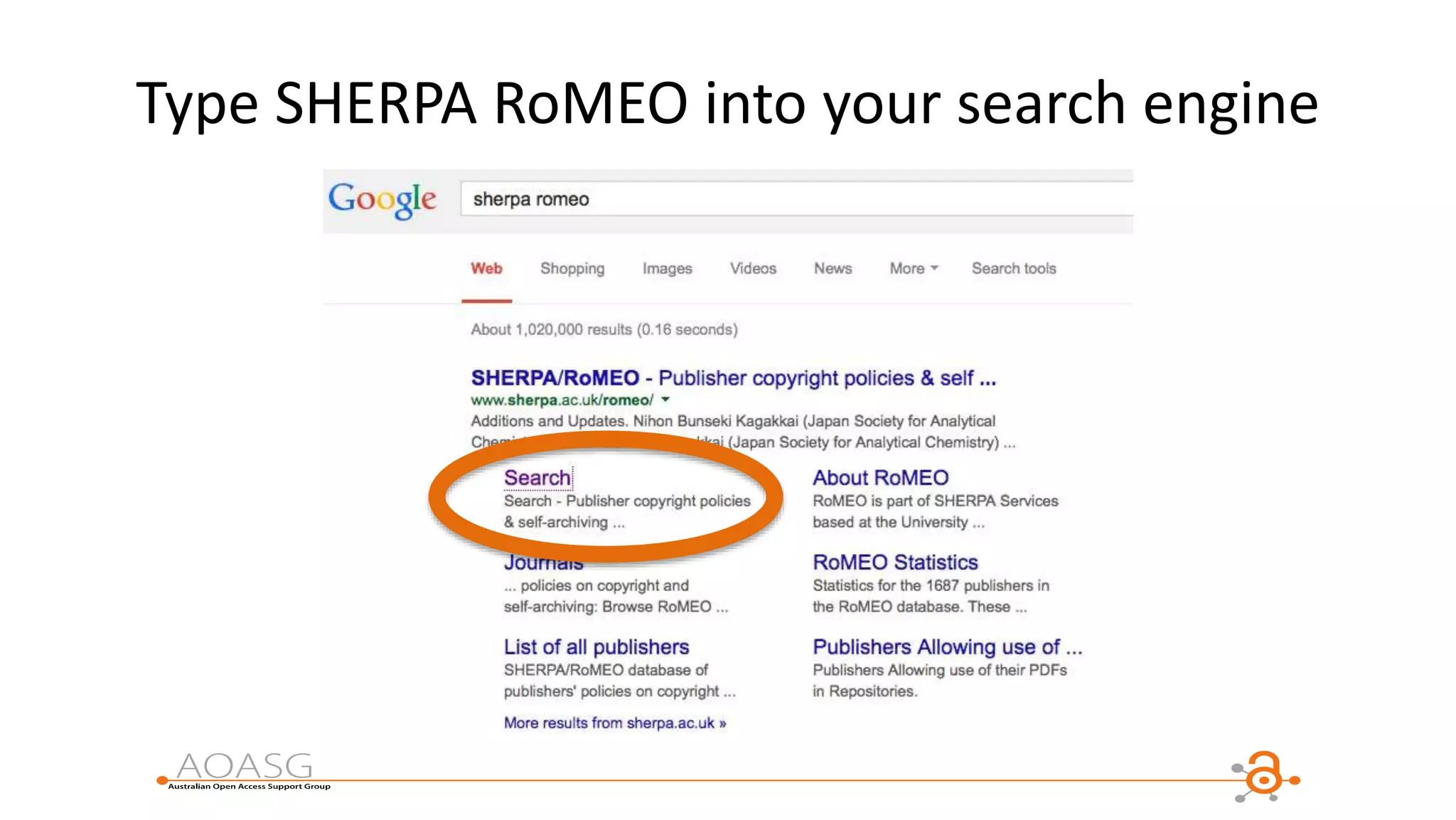 Type SHERPA RoMEO into your search engine
 