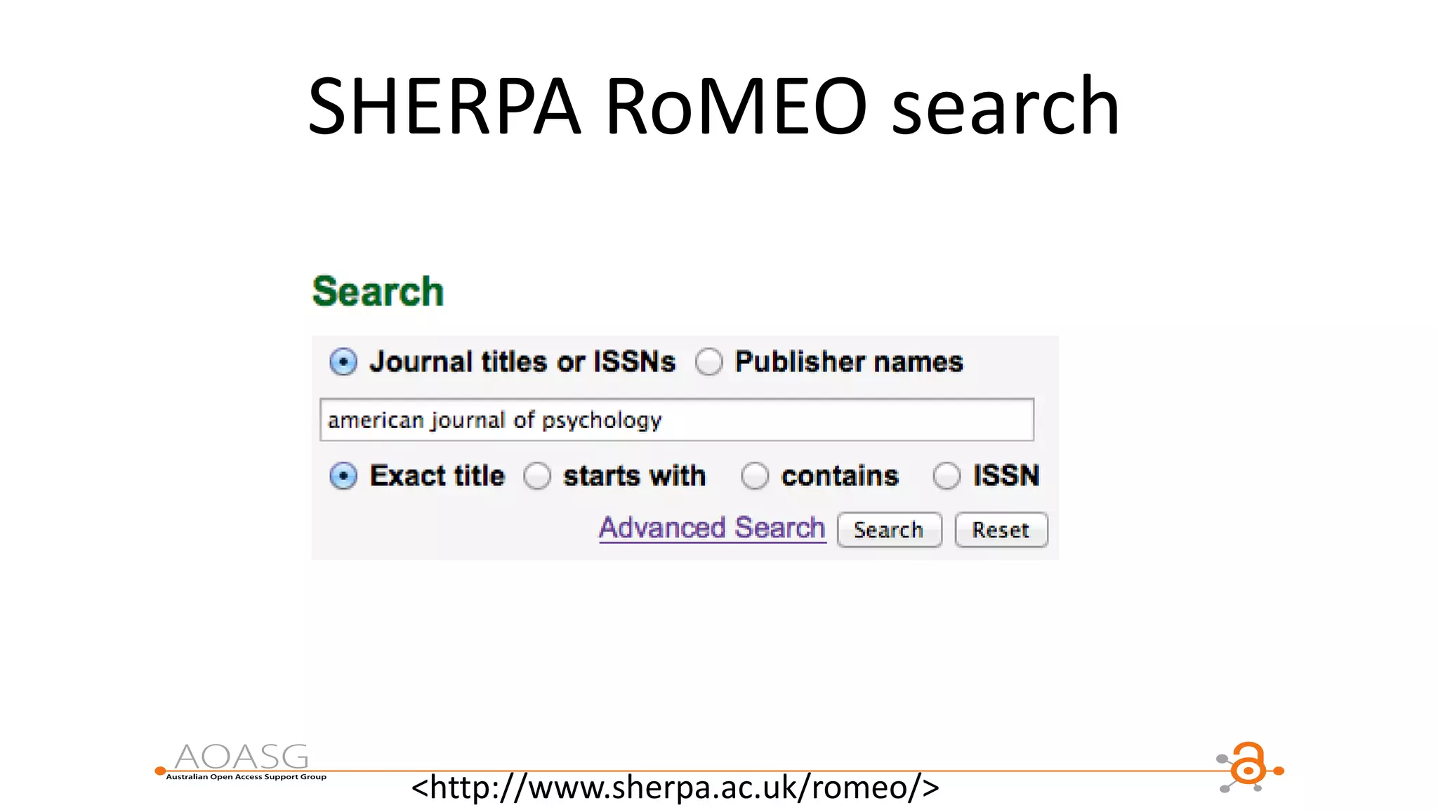 SHERPA RoMEO search
<http://www.sherpa.ac.uk/romeo/>
 