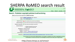 SHERPA RoMEO search result
<http://www.sherpa.ac.uk/romeo/>
 