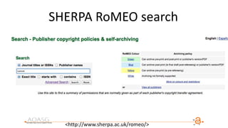 SHERPA RoMEO search
<http://www.sherpa.ac.uk/romeo/>
 