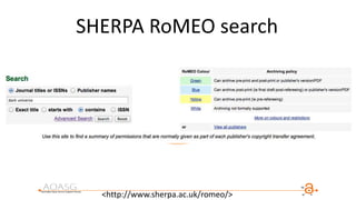SHERPA RoMEO search
<http://www.sherpa.ac.uk/romeo/>
 