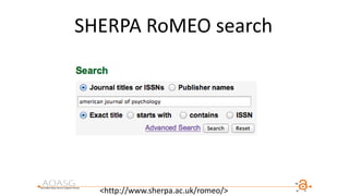 SHERPA RoMEO search
<http://www.sherpa.ac.uk/romeo/>
 