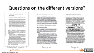 Questions on the different versions?
Published version 1 Postprint Preprint
1. used under s40 of Copyright Act 1968
 