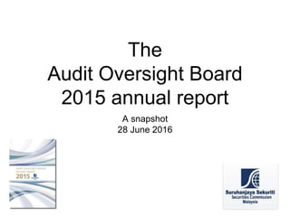 The
Audit Oversight Board
2015 annual report
A snapshot
28 June 2016
 