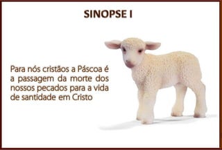 SINOPSE DO TÓPICO (1)
Pr. Moisés Sampaio de Paula
34
Para nós cristãos a Páscoa
é a passagem da morte dos
nossos pecados para a vida
de santidade em Cristo.
 
