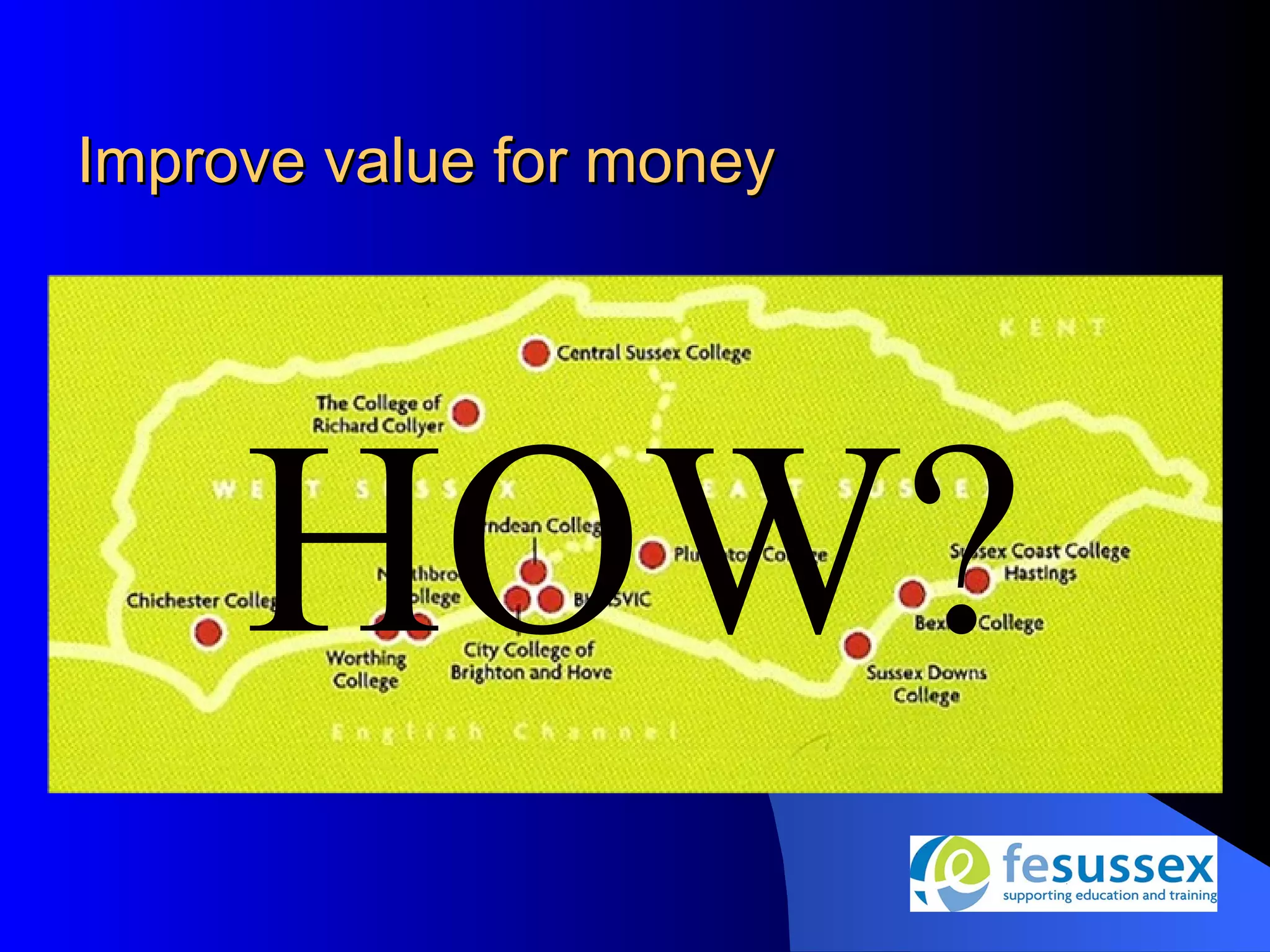 Improve value for money




     HOW?
 