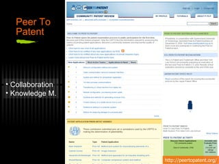 Peer To  Patent Collaboration Knowledge M. http://peertopatent.org/ 