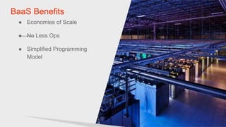 ©2016 Apigee Corp. All Rights Reserved.
● Economies of Scale
● No Less Ops
● Simplified Programming
Model
BaaS Benefits
 