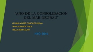 “AÑO DE LA CONSOLIDACION
DEL MAR DEGRAU”
ALUMNO:ALVIÑO GONZALES Edilson
TEMA:AGRESION FISICA
AREA:COMPUTACION
HYO-2016
 