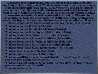 características principales de windows server 2008 R2 | PPTX