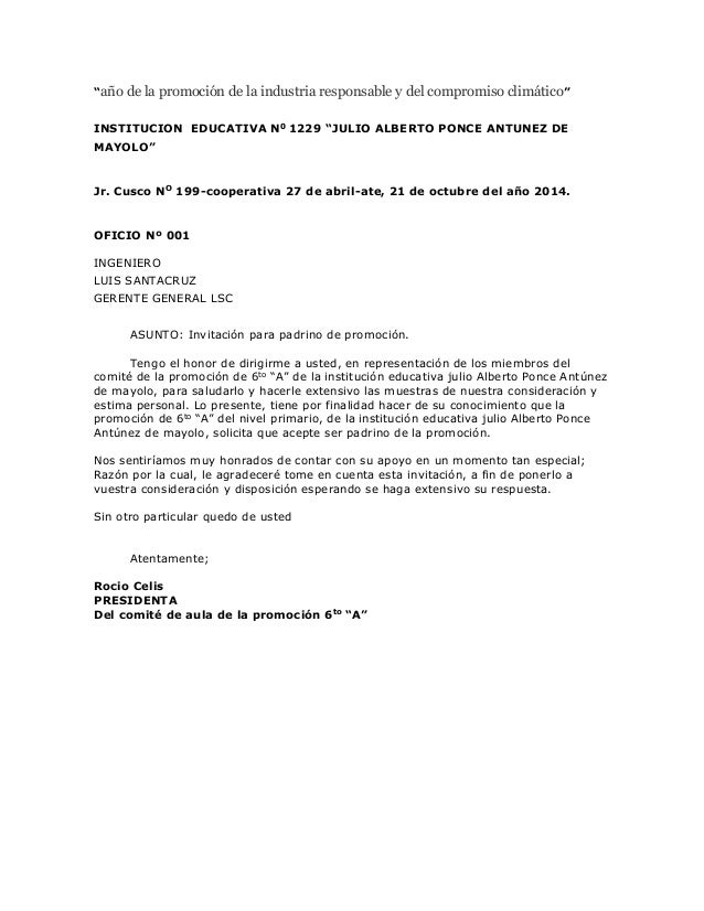 Carta de invitacion para ser padrino de promocion como 
