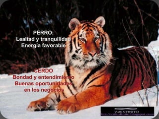 PERRO:Lealtad y tranquilidadEnergía favorableCERDOBondad y entendimientoBuenas oportunidades en los negocios