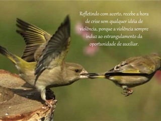 Refletindo com acerto, recebe a hora
de crise sem qualquer idéia de
violência, porque a violência sempre
induz ao estrangulamento da
oportunidade de auxiliar.
 