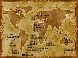 inglAterrA




                      illAs
                      cAnAriA
                      s

illAs              sAn
gAlAPAgo           sAlvAdor
s   liM                                      novA
  A                río de                    zelAnd
 os                                illAs
                   jAneir                    A
 Andes           bos               MAurici
                   o
                 Aires   cidAde    o
                                  do
   illAs       PAtAgoni cAbo                 AustrAli
   chiloé      A                             A
            tierrA de
            fuego
 