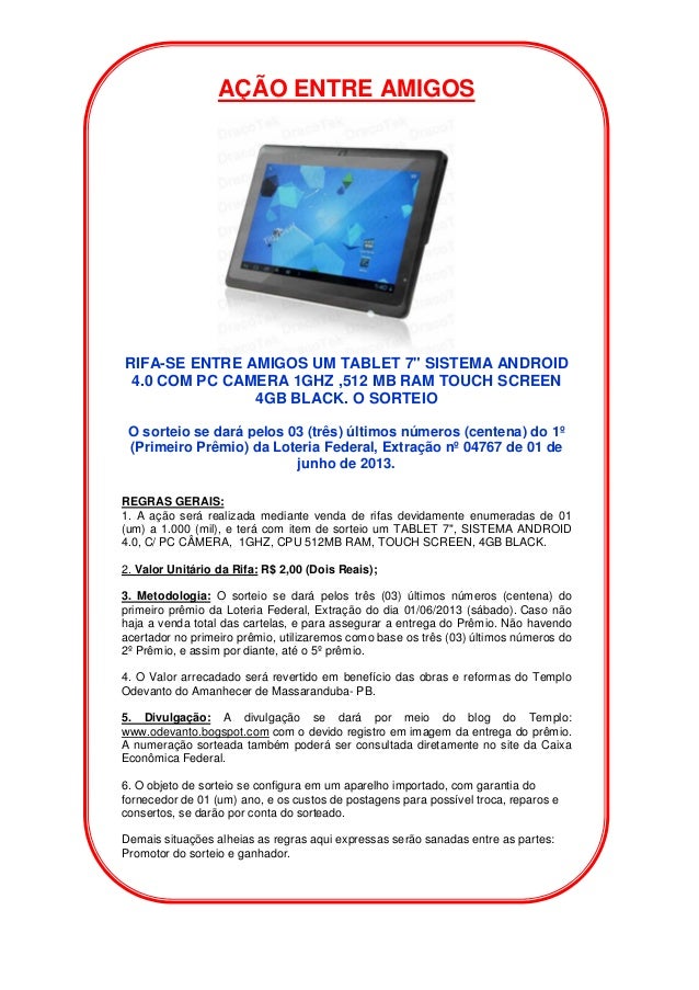 Exemplo De Rifa Ação Entre Amigos