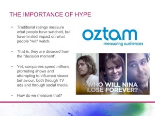 THE IMPORTANCE OF HYPE 
• Traditional ratings measure 
what people have watched, but 
have limited impact on what 
people ...