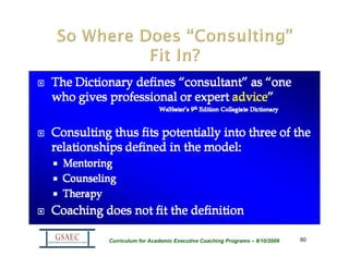 Curriculum for Academic Executive Coaching Programs – 8/10/2009   60
 