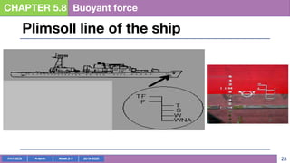 PHYSICS 4-term Week 2-3 2019-2020 28
CHAPTER 5.8 Buoyant force
Plimsoll line of the ship
 