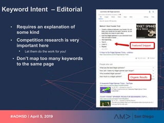 Keyword Intent – Editorial
• Requires an explanation of
some kind
• Competition research is very
important here
• Let them...