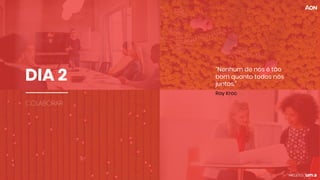 DIA 2
COLABORAR
“Nenhum de nós é tão
bom quanto todos nós
juntos.”
Ray Kroc
 