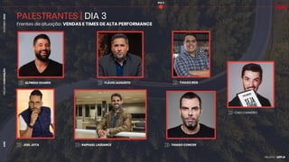 PROJETO
CONVENÇÃO
DEZEMBRO
2024
AON
ALFREDO SOARES FLÁVIO AUGUSTO THIAGO REIS
JOEL JOTA RAPHAEL LASSANCE THIAGO CONCER
Frentes de atuação: VENDAS E TIMES DE ALTA PERFORMANCE
PALESTRANTES | DIA 3
DIA 3
CAIO CARNEIRO
 