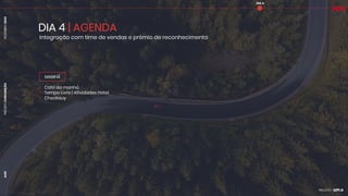 PROJETO
CONVENÇÃO
DEZEMBRO
2024
AON
DIA 4 | AGENDA
• Café́ da manhã
• Tempo Livre | Atividades Hotel
• Checkouy
MANHÃ
Integração com time de vendas e prêmio de reconhecimento
DIA 4
 