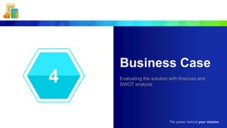 Business Case
Evaluating the solution with finances and
SWOT analysis
2
4
 